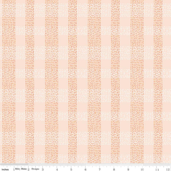 CLEARANCE Community Plaid C11106 Blush - Riley Blake Designs - Dashed Lines - Quilting Cotton Fabric