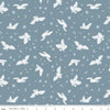 Image of the Twilight Creatures Night Owls Storm quilting cotton fabric by Natàlia Juan Abelló for Riley Blake Designs. Features scattered owls, stars, moons, and dots on a gray blue background. 
Cute Little Fabric Shop