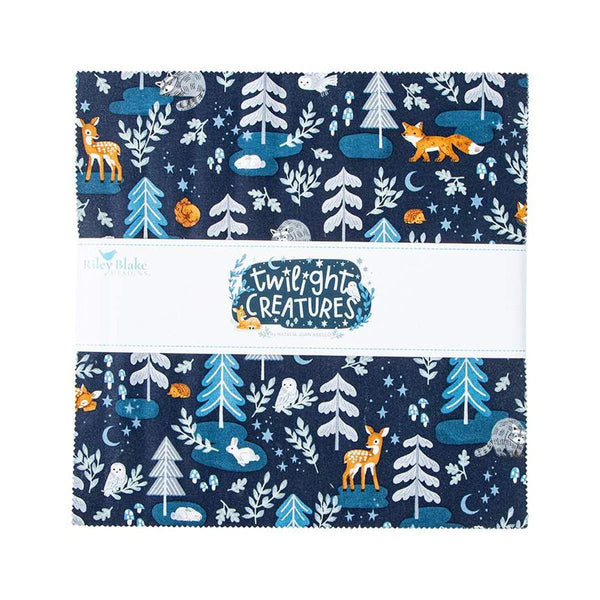 Image of the Twilight Creatures 10 inch stacker by Natàlia Juan Abelló for Riley Blake Designs. Features forest animals on various blue backgrounds.
Cute Little Fabric Shop