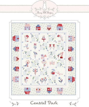 Image of the Central Park Quilt Pattern by Anne Sutton for Moda Fabrics. Features flowers and houses on a cream background. 
Cute Little Fabric Shop