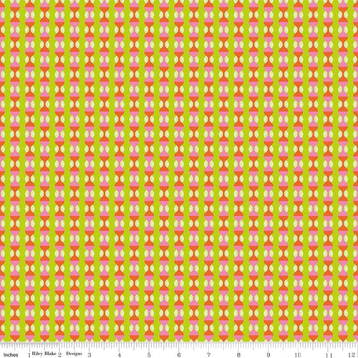 Image of the Celebrate Ogee Lime quilting cotton fabric by Sue Daley for Riley Blake Designs. Features an ogee stripe on a bright green background
Cute Little Fabric Shop