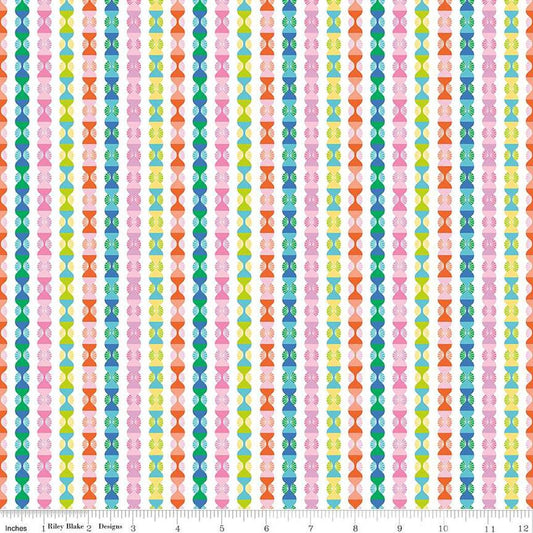 Image of the Celebrate Ogee Multi quilting cotton fabric by Sue Daley for Riley Blake Designs. Features an ogee stripe on a white background
Cute Little Fabric Shop
