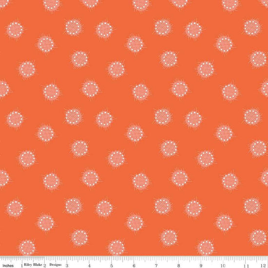 Image of the Celebrate Circles Orange quilting cotton fabric by Sue Daley for Riley Blake Designs. Features scattered crosshatch dots on a bright orange background
Cute Little Fabric Shop
