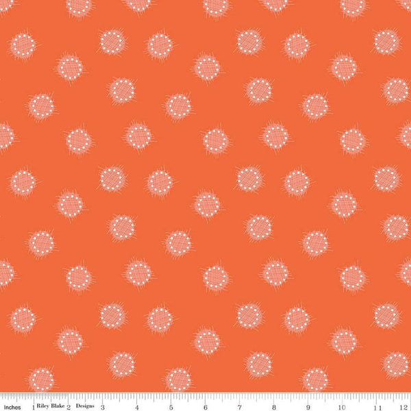 Image of the Celebrate Circles Orange quilting cotton fabric by Sue Daley for Riley Blake Designs. Features scattered crosshatch dots on a bright orange background
Cute Little Fabric Shop