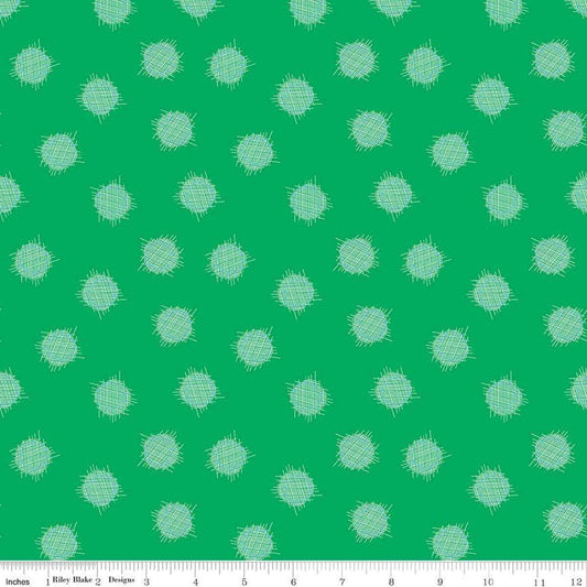 Image of the Celebrate Circles Green quilting cotton fabric by Sue Daley for Riley Blake Designs. Features scattered crosshatch dots on a green background
Cute Little Fabric Shop