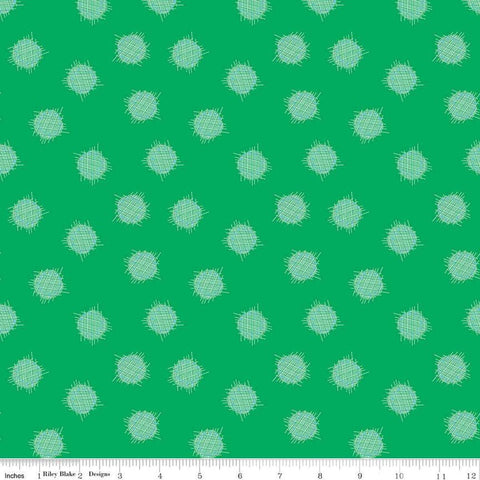 Image of the Celebrate Circles Green quilting cotton fabric by Sue Daley for Riley Blake Designs. Features scattered crosshatch dots on a green background
Cute Little Fabric Shop