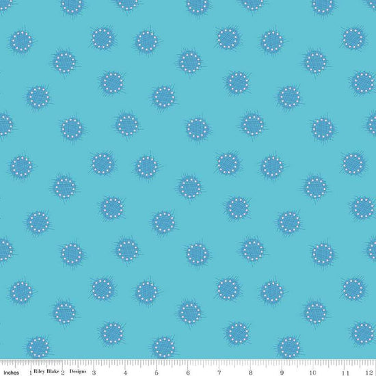 Image of the Celebrate Circles Aqua quilting cotton fabric by Sue Daley for Riley Blake Designs. Features scattered crosshatch dots on a light blue background
Cute Little Fabric Shop