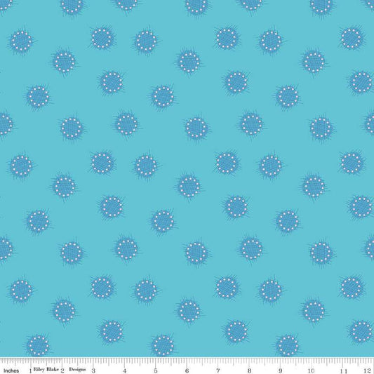 Image of the Celebrate Circles Aqua quilting cotton fabric by Sue Daley for Riley Blake Designs. Features scattered crosshatch dots on a light blue background
Cute Little Fabric Shop