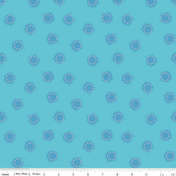 Image of the Celebrate Circles Aqua quilting cotton fabric by Sue Daley for Riley Blake Designs. Features scattered crosshatch dots on a light blue background
Cute Little Fabric Shop