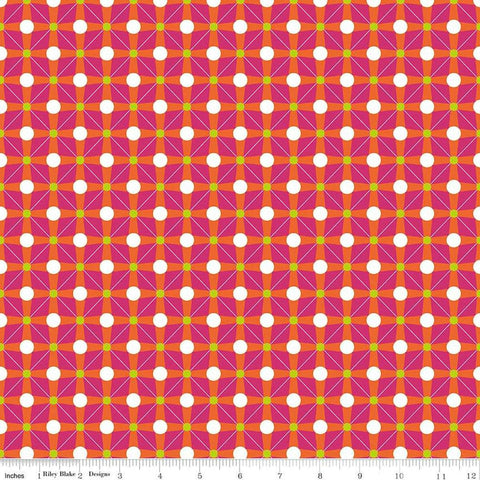 Image of the Celebrate Geo Orange quilting cotton fabric by Sue Daley for Riley Blake Designs. Features a geometric grid design with dots on a pink background
Cute Little Fabric Shop