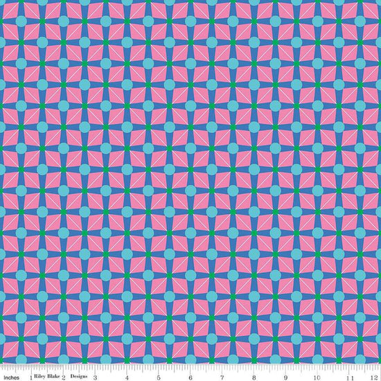 Image of the Celebrate Geo Blue quilting cotton fabric by Sue Daley for Riley Blake Designs. Features a geometric grid design with dots on a blue background
Cute Little Fabric Shop