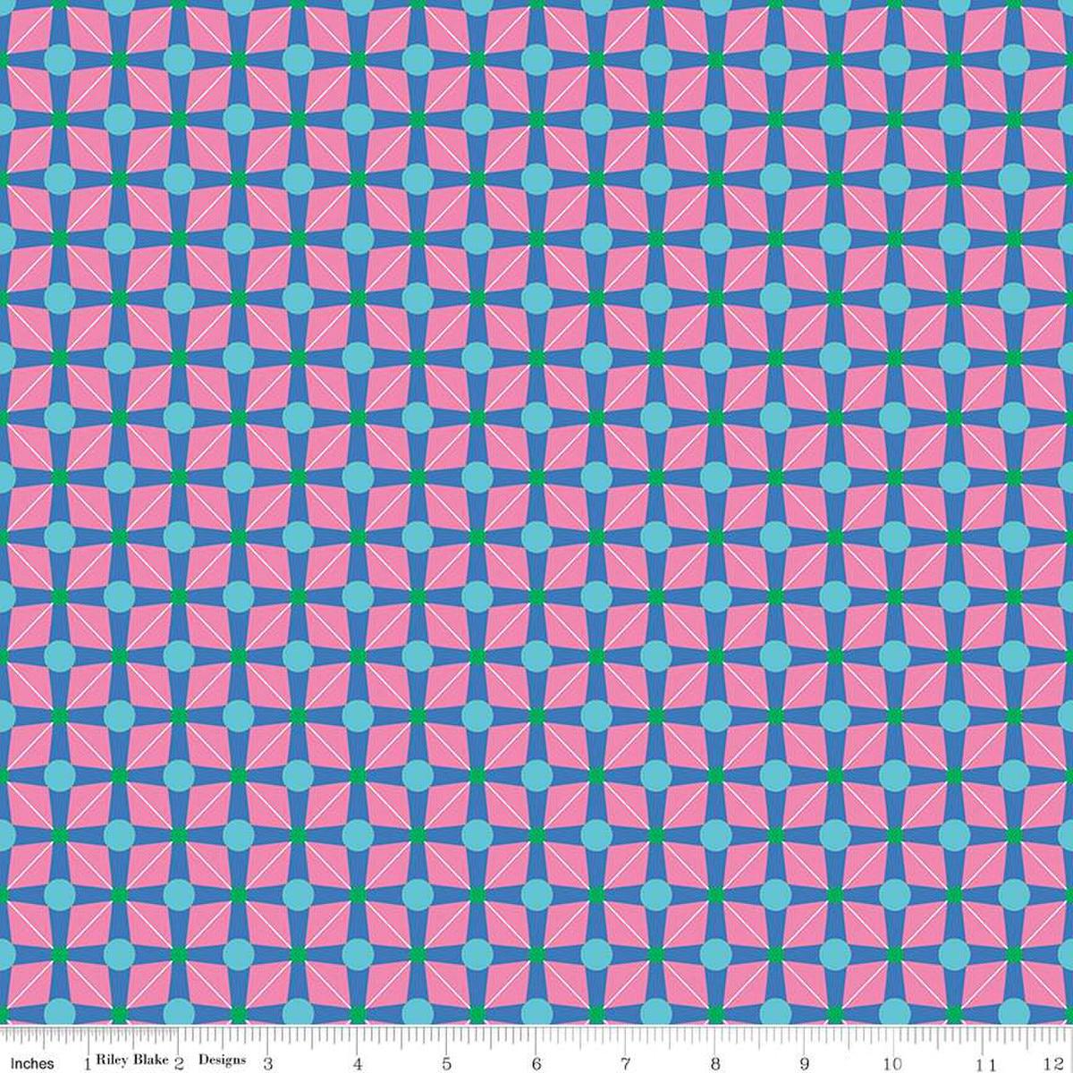 Image of the Celebrate Geo Blue quilting cotton fabric by Sue Daley for Riley Blake Designs. Features a geometric grid design with dots on a blue background
Cute Little Fabric Shop