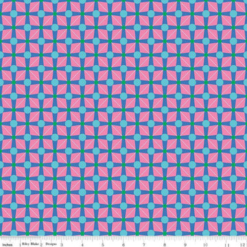 Image of the Celebrate Geo Blue quilting cotton fabric by Sue Daley for Riley Blake Designs. Features a geometric grid design with dots on a blue background
Cute Little Fabric Shop