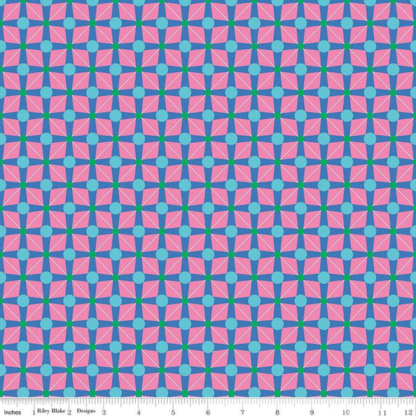 Image of the Celebrate Geo Blue quilting cotton fabric by Sue Daley for Riley Blake Designs. Features a geometric grid design with dots on a blue background
Cute Little Fabric Shop