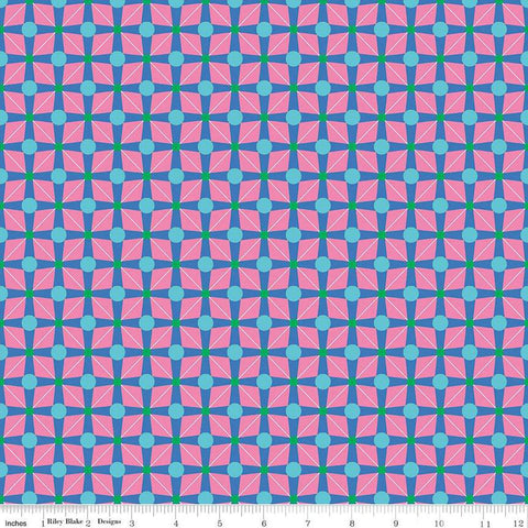 Image of the Celebrate Geo Blue quilting cotton fabric by Sue Daley for Riley Blake Designs. Features a geometric grid design with dots on a blue background
Cute Little Fabric Shop