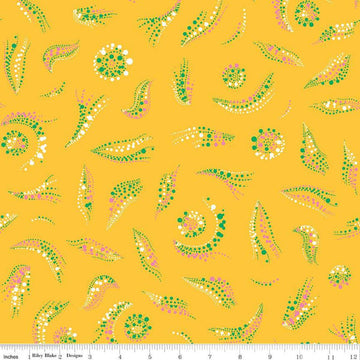 Image of the Celebrate Dots Yellow quilting cotton fabric by Sue Daley for Riley Blake Designs. Features scattered dots  on a yellow background.
Cute Little Fabric Shop