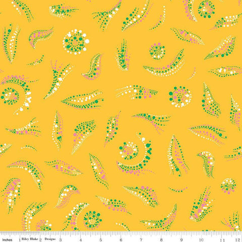 Image of the Celebrate Dots Yellow quilting cotton fabric by Sue Daley for Riley Blake Designs. Features scattered dots  on a yellow background.
Cute Little Fabric Shop