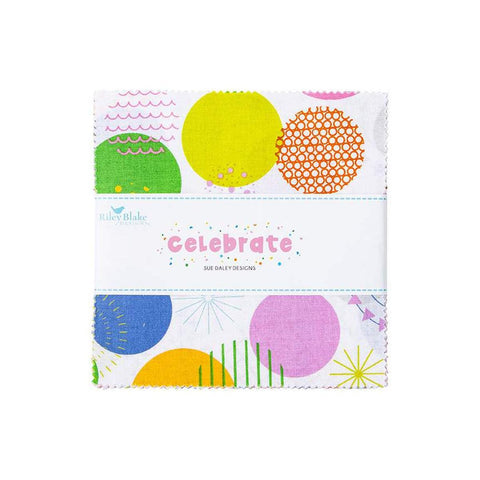 Image of the Celebrate 5 inch stacker by Sue Daley for Riley Blake Designs. Features abstract geometric designs. 
Cute Little Fabric Shop