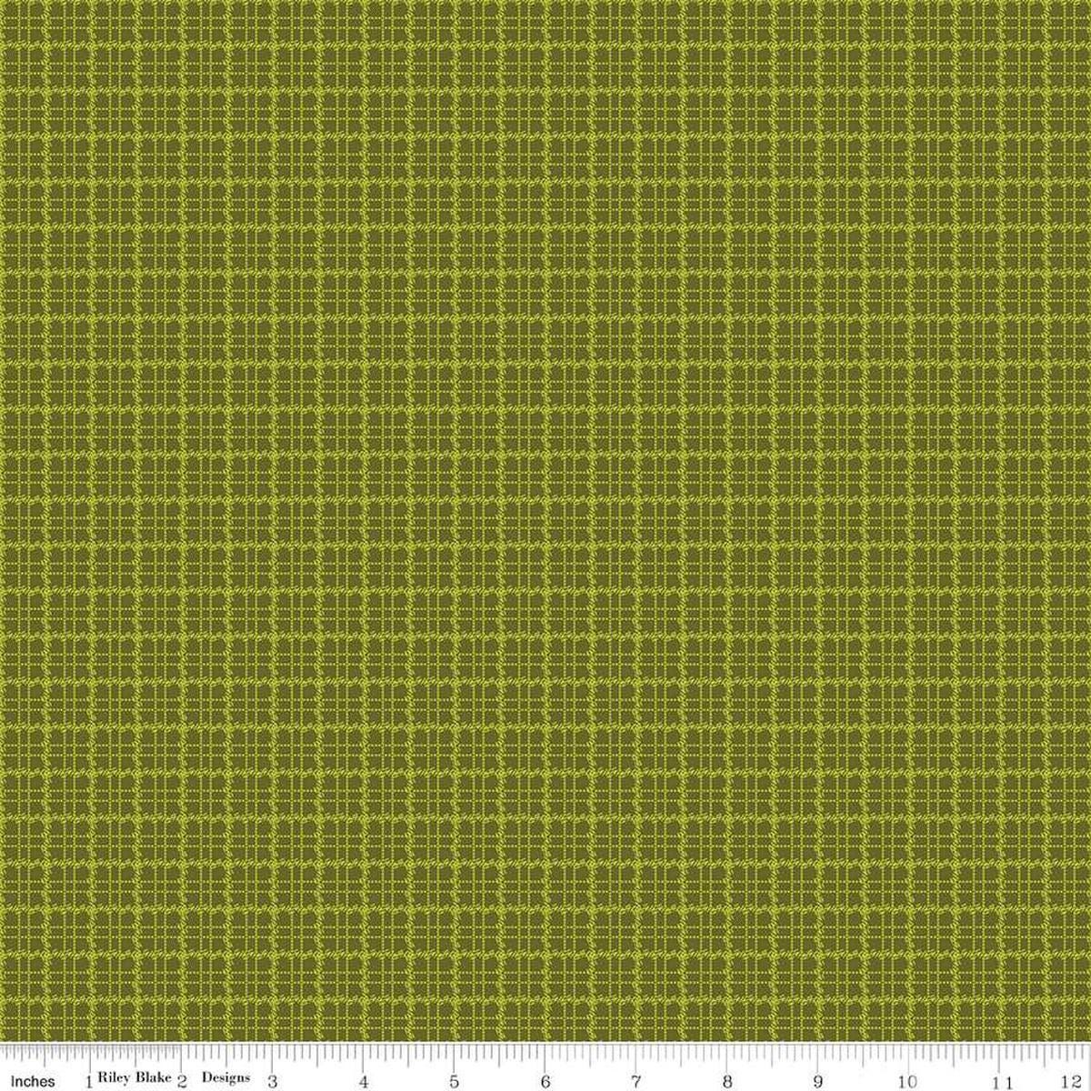 Image of the Stitchers Flannel Plaid Green flannel fabric by Vicki McCarty for Riley Blake Designs. Features a small plaid patterns on a green background.
Cute Little Fabric Shop