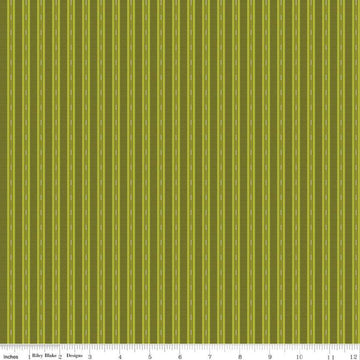 Image of the Stitchers Flannel Ticking Green flannel fabric by Vicki McCarty for Riley Blake Designs. Features small ticking stripes on a green background.
Cute Little Fabric Shop