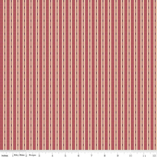 Image of the Stitchers Flannel Ticking Berry flannel fabric by Vicki McCarty for Riley Blake Designs. Features small ticking stripes on a pink background.
Cute Little Fabric Shop