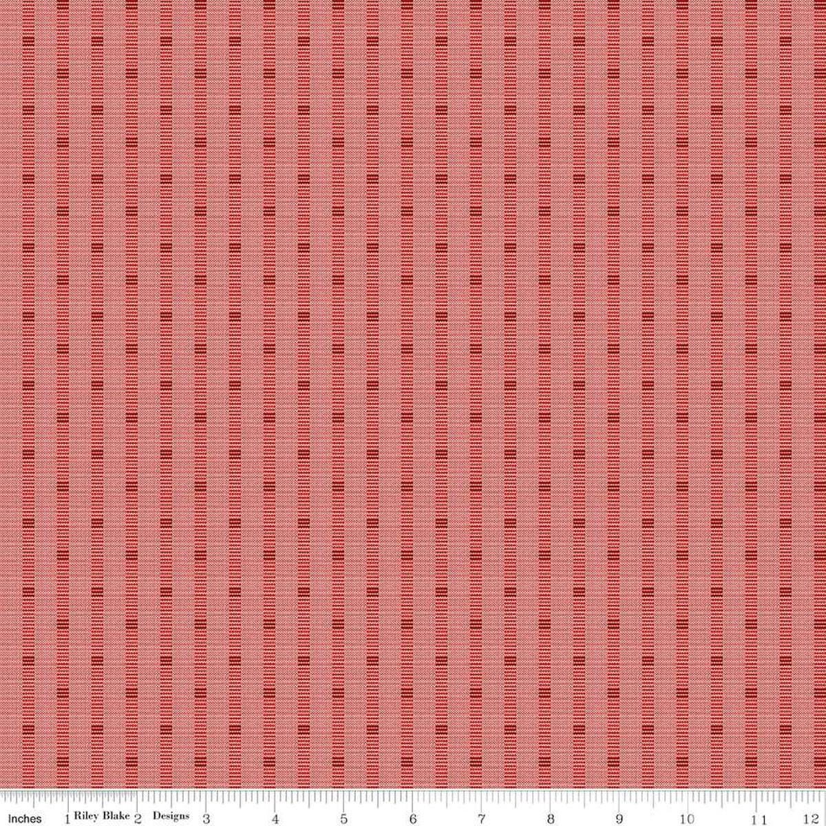Image of the Stitchers Flannel Railroad Stripe Red flannel fabric by Vicki McCarty for Riley Blake Designs. Features a textured stripe on a red background.
Cute Little Fabric Shop