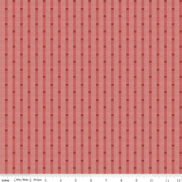 Image of the Stitchers Flannel Railroad Stripe Red flannel fabric by Vicki McCarty for Riley Blake Designs. Features a textured stripe on a red background.
Cute Little Fabric Shop