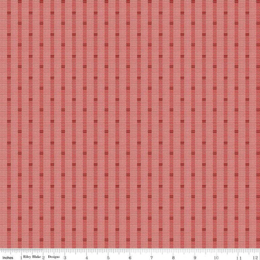 Image of the Stitchers Flannel Railroad Stripe Red flannel fabric by Vicki McCarty for Riley Blake Designs. Features a textured stripe on a red background.
Cute Little Fabric Shop