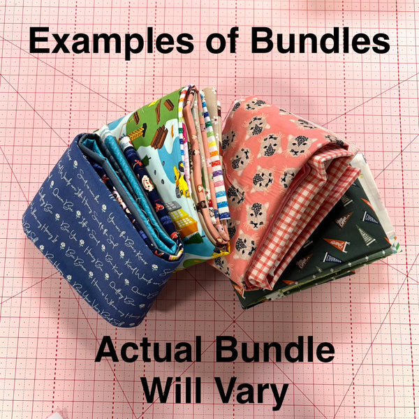 Image of mystery bundles using quilting cotton fabric by Riley Blake Designs. Features examples of different bundles.
Cute Little Fabric Shop