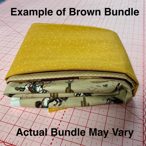 Image of a brown themed mystery bundle using quilting cotton fabric by Riley Blake Designs. Features a brown bundle. 
Cute Little Fabric Shop