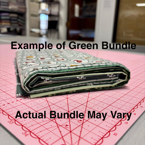 Image of a green themed fat quarter mystery bundle using quilting cotton fabric by Riley Blake Designs. Features a green bundle. 
Cute Little Fabric Shop