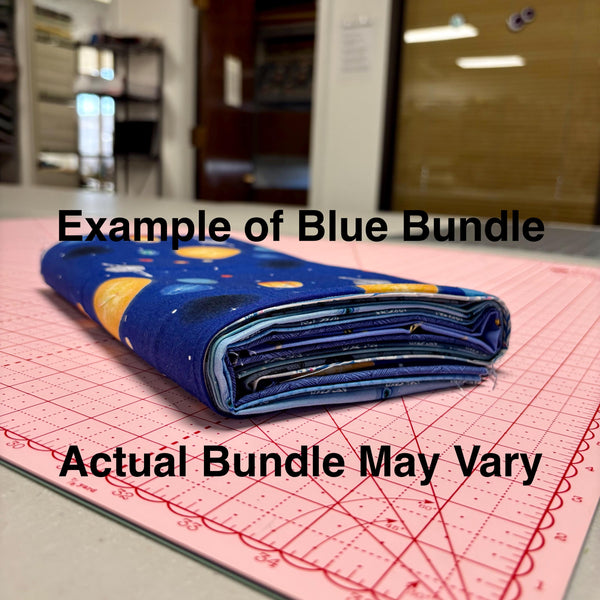 Image of a blue themed fat quarter mystery bundle using quilting cotton fabric by Riley Blake Designs. Features a blue bundle. 
Cute Little Fabric Shop