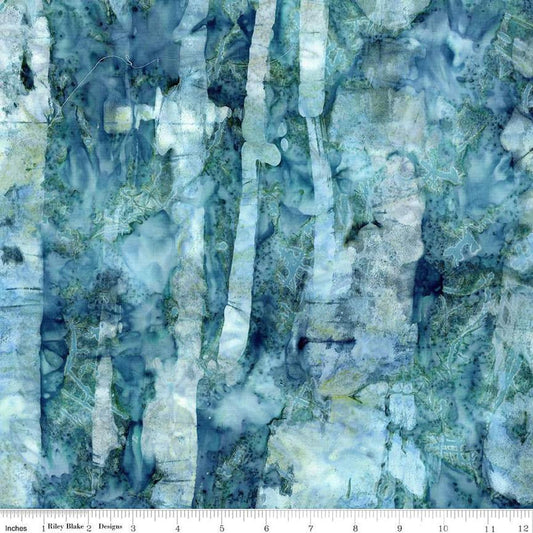 Image of the Expressions Batiks Express Yourself! Abstract Lagoon Beach quilting cotton fabric by Riley Blake Designs. Features an abstract pattern on a blue background. 
Cute Little Fabric Shop