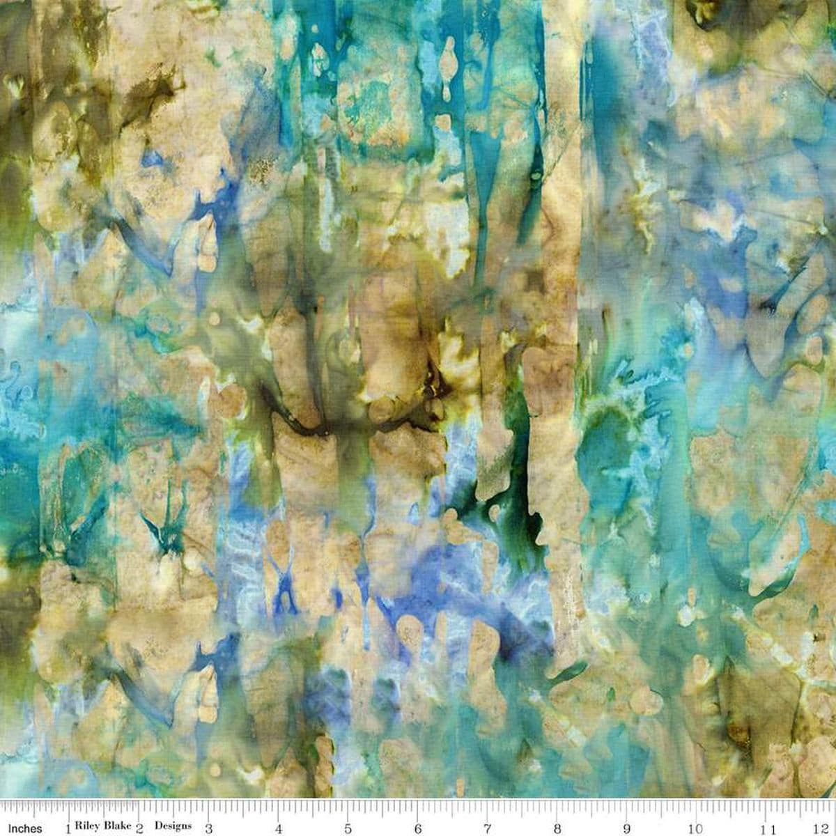 Image of the Expressions Batiks Express Yourself! Abstract Caribbean Shale quilting cotton fabric by Riley Blake Designs. Features an abstract pattern on a green background. 
Cute Little Fabric Shop