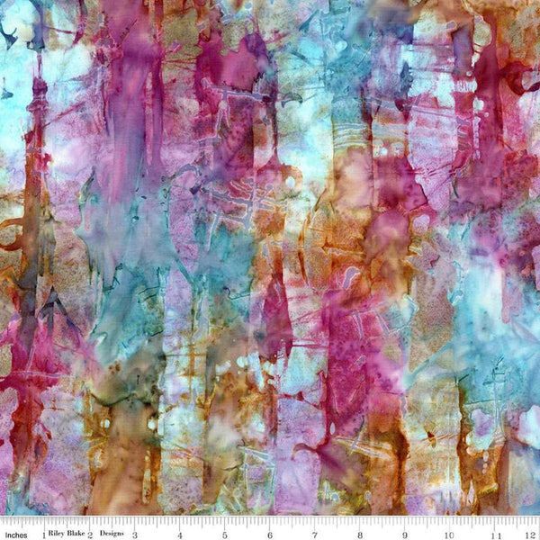 Image of the Expressions Batiks Express Yourself! Abstract Dancing Queen quilting cotton fabric by Riley Blake Designs. Features an abstract pattern on a multicolored background. 
Cute Little Fabric Shop