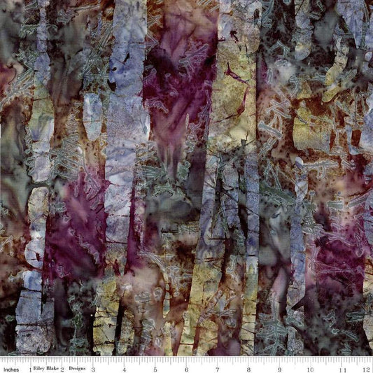 Image of the Expressions Batiks Express Yourself! Abstract Plum Dressing quilting cotton fabric by Riley Blake Designs. Features an abstract pattern on a multicolored background. 
Cute Little Fabric Shop