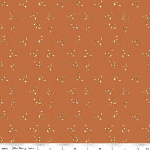 Image of spice, orange-brown colored Riley Blake quilting cotton fabric from the Pumpkin Spice collection. Scattered sparkles on an orange background. 
Cute Little Fabric Shop