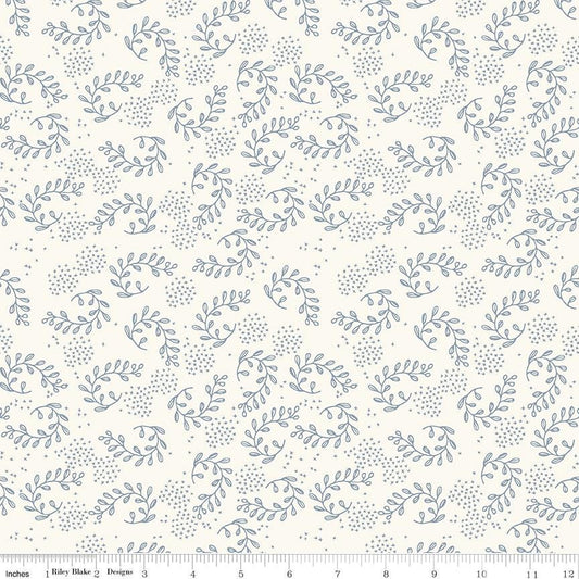 23" End of Bolt - Gingham Foundry Vines C11133 Cream - Riley Blake Designs - Xs Sprigs of Leaves - Quilting Cotton Fabric