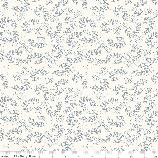 Fat Quarter End of Bolt - Gingham Foundry Vines C11133 Cream - Riley Blake Designs - Xs Sprigs of Leaves - Quilting Cotton Fabric