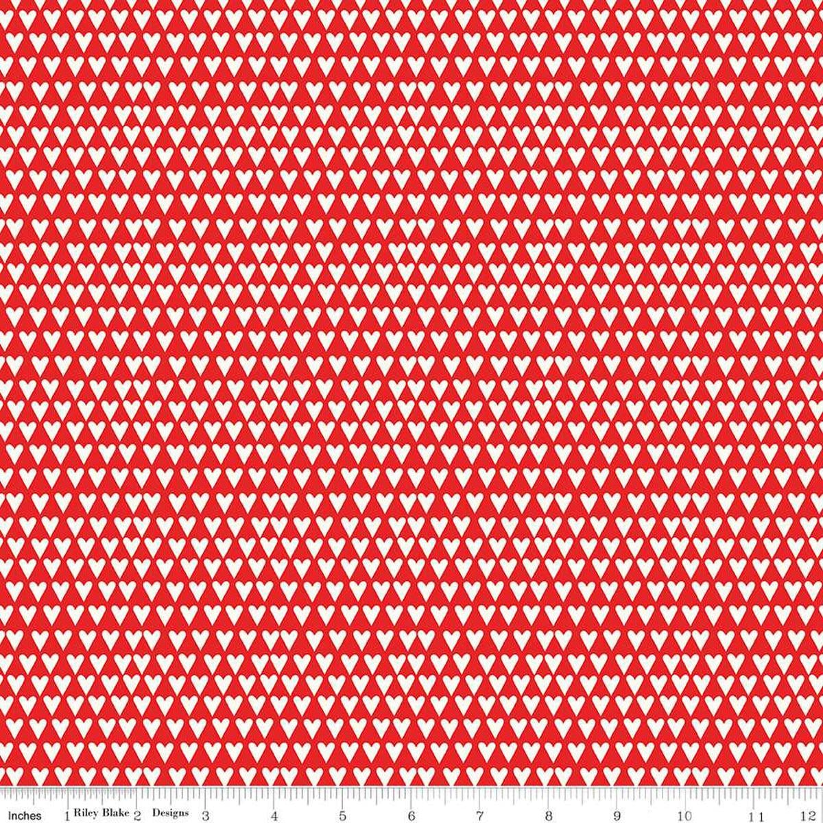 Image of the You & Me Hearts Red quilting cotton fabric by Sandy Gervais for Riley Blake Designs. Features small hearts on a red background.
Cute Little Fabric Shop