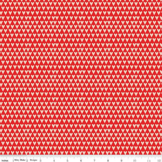 Image of the You & Me Hearts Pink quilting cotton fabric by Sandy Gervais for Riley Blake Designs. Features small hearts on a red background.
Cute Little Fabric Shop