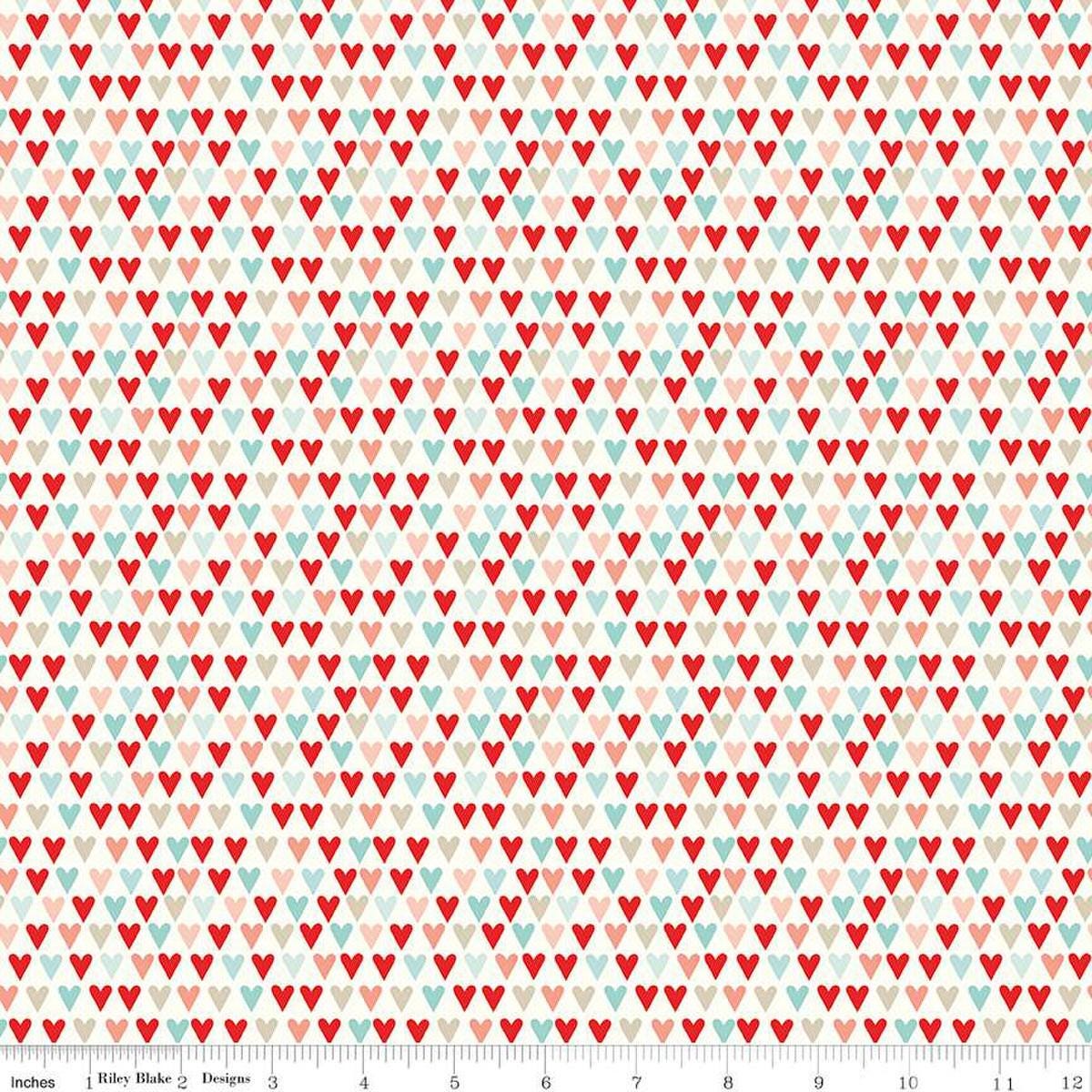 Image of the You & Me Hearts Cream quilting cotton fabric by Sandy Gervais for Riley Blake Designs. Features small hearts on a cream background.
Cute Little Fabric Shop