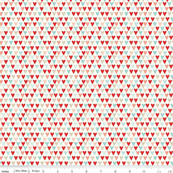 Image of the You & Me Hearts Cream quilting cotton fabric by Sandy Gervais for Riley Blake Designs. Features small hearts on a cream background.
Cute Little Fabric Shop