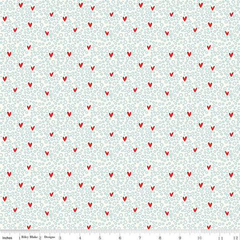 Image of the You & Me Dots Cream quilting cotton fabric by Sandy Gervais for Riley Blake Designs. Features small hearts and circles on a cream background.
Cute Little Fabric Shop