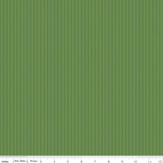Image of the 1/8 Inch Tonal Stripe Clover quilting cotton fabric by Riley Blake Designs. Features tone on tone green stripes. 
Cute Little Fabric Shop