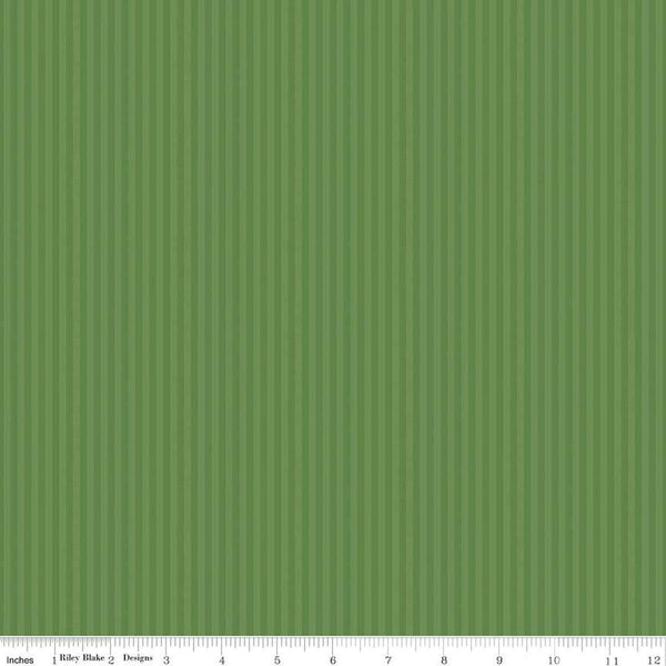 Image of the 1/8 Inch Tonal Stripe Clover quilting cotton fabric by Riley Blake Designs. Features tone on tone green stripes. 
Cute Little Fabric Shop