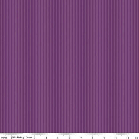 Image of the 1/8 Inch Tonal Stripe Eggplant quilting cotton fabric by Riley Blake Designs. Features tone on tone purple stripes. 
Cute Little Fabric Shop