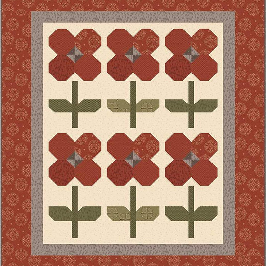 Image of the Pocket Full of Posies quilt pattern by Laugh Yourself Into Stitches by Riley Blake Designs. Features flowers with monochrome red colors.
Cute Little Fabric Shop