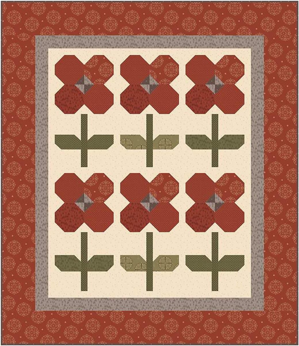 Image of the Pocket Full of Posies quilt pattern by Laugh Yourself Into Stitches by Riley Blake Designs. Features flowers with monochrome red colors.
Cute Little Fabric Shop