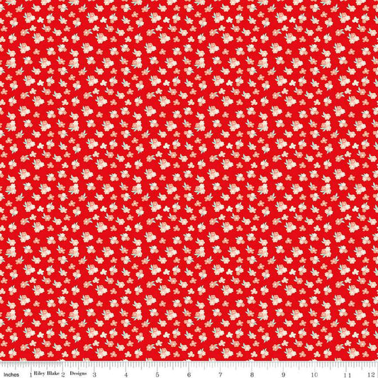 Image of the You & Me Tossed Floral Red quilting cotton fabric by Sandy Gervais for Riley Blake Designs. Features small blossoms on a red background.
Cute Little Fabric Shop